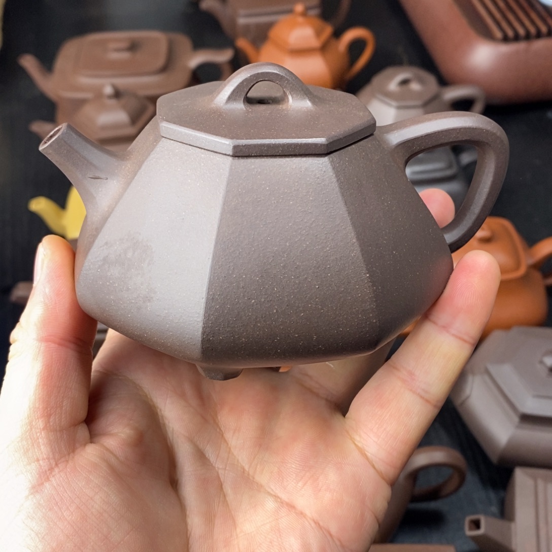 看***海茶壶紫砂青灰紫泥八方石瓢220cc左右