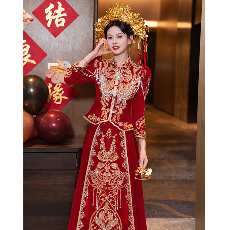 秀禾服重工丝绒婚服2025新款新娘结婚中式嫁衣礼服出阁敬酒服785