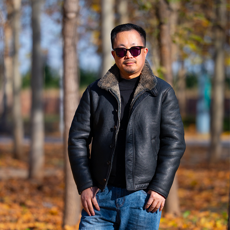 甲板服复古皮夹克男皮毛一体成衣水洗工艺拉链系扣双门襟