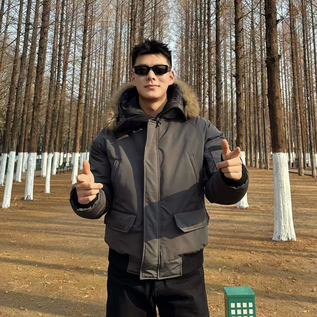 StyleSmiths冬季可拆卸毛领连帽棉服派克服男士硬核加厚保暖外套