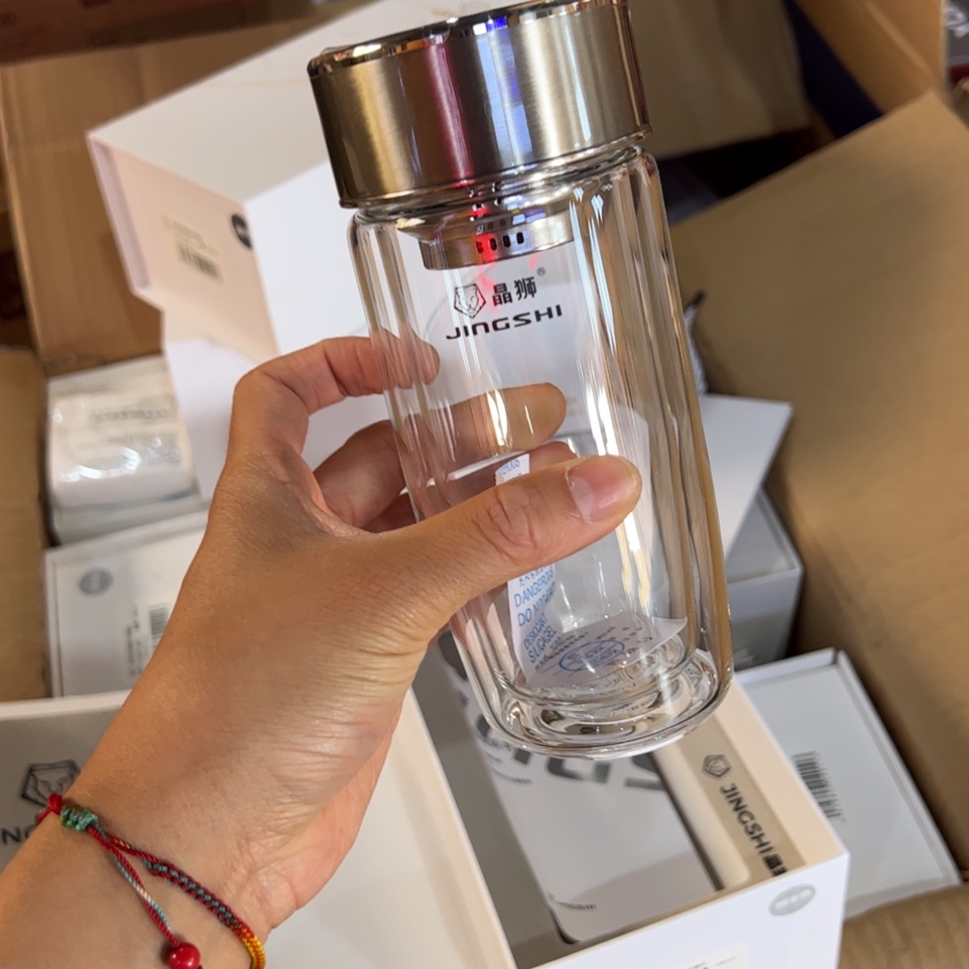 晶石双层玻璃杯280本色提环玻璃杯280