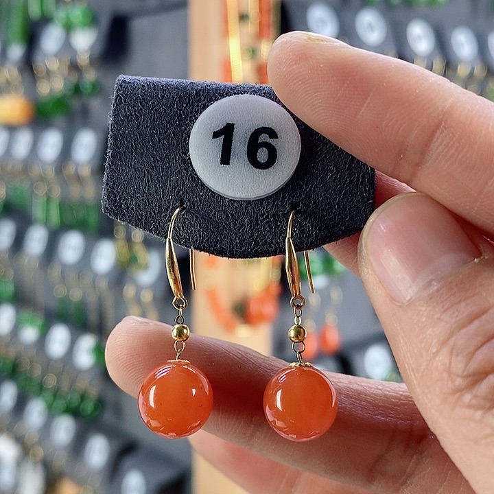 南红玛瑙耳饰18K金镶嵌