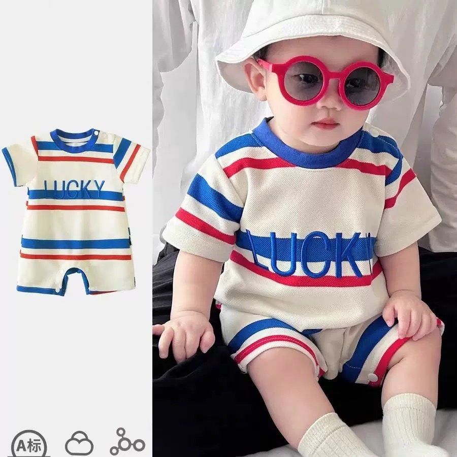 男女宝连体衣夏季薄款婴儿短袖爬服夏装满月帅气婴幼儿夏天外出服