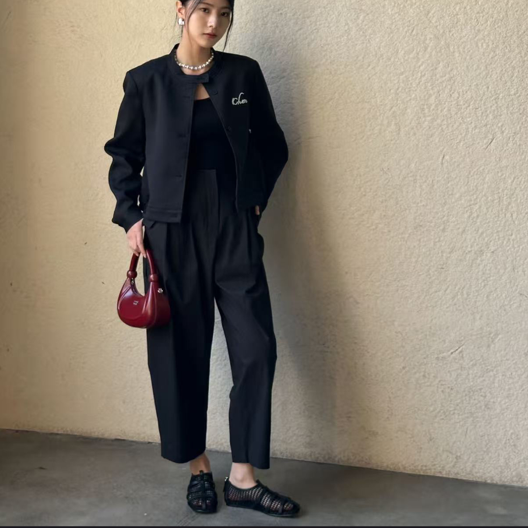 【BAI】简约圆领休闲夹克外套女秋新款宽松上衣8052