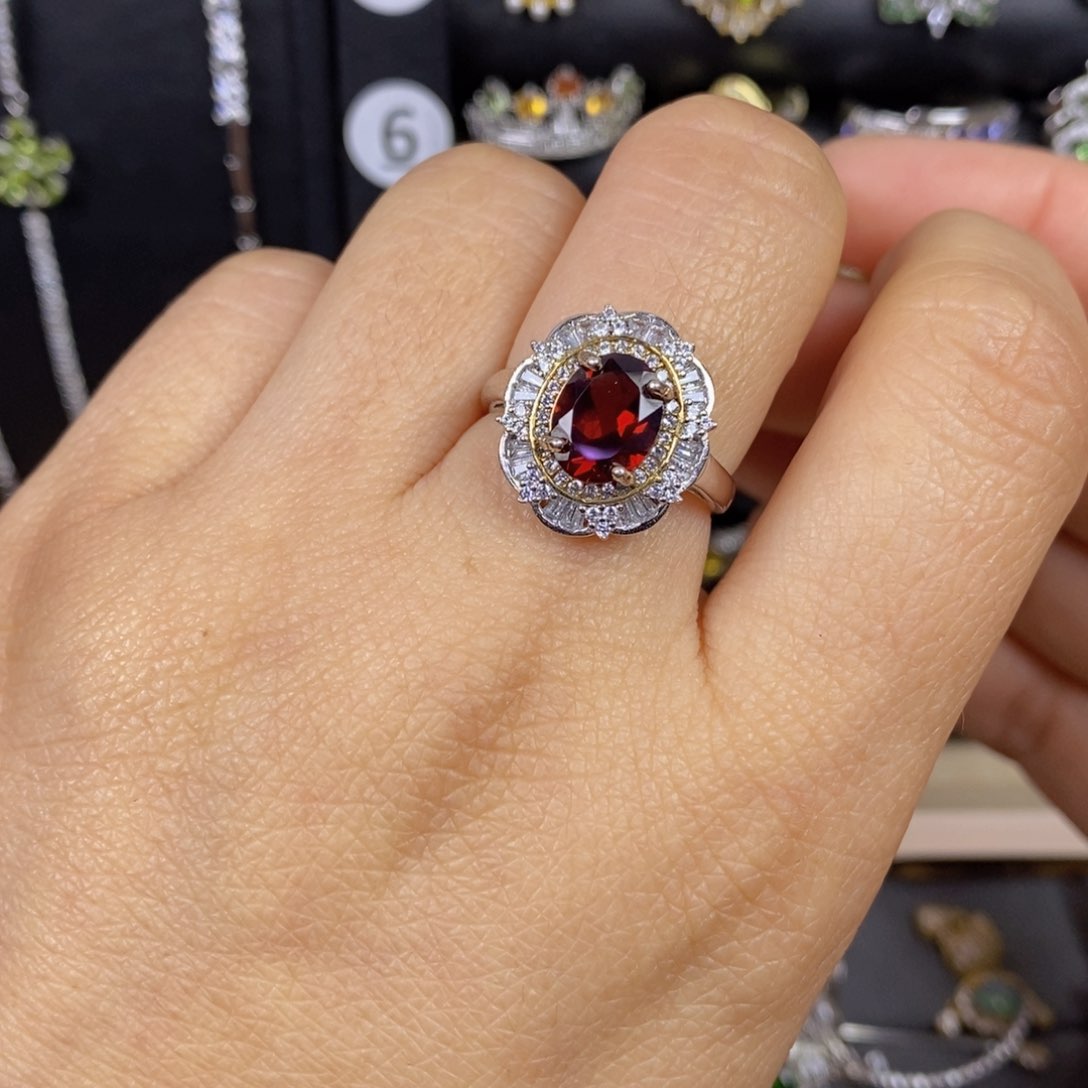 石榴石戒指银S925镶嵌