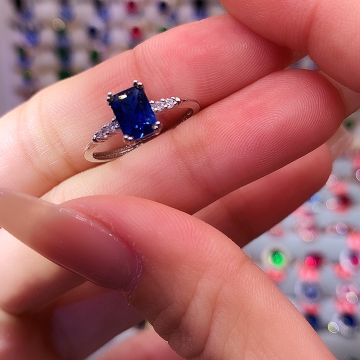 蓝宝石戒指银S925镶嵌