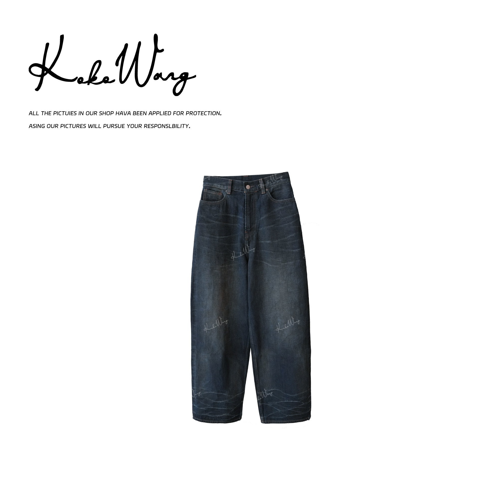 KOKO WANG秋冬时尚复古抓纹后真皮口袋洋气百搭牛仔裤X6905H25K03