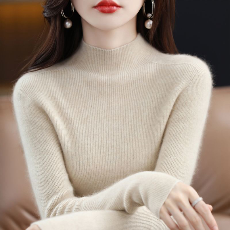 【紧身半高】100羊毛一线成衣半高领羊毛衫女纯羊毛秋冬显瘦打底