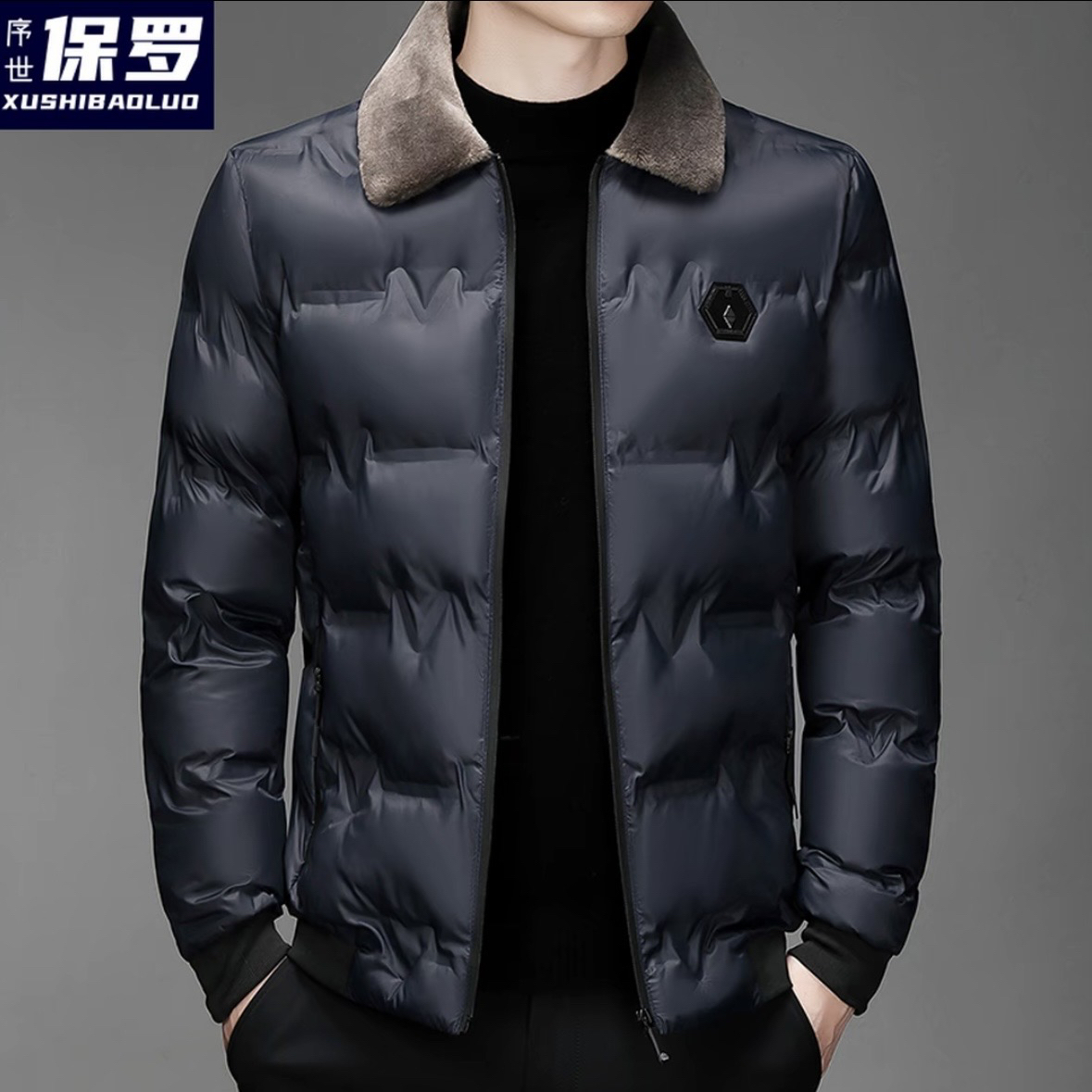 【序世保罗】男士商务休闲高端翻领外套加厚简约外套爸爸装毛绒保暖