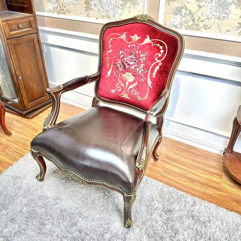 （女王椅）美式实木真皮刺绣沙发椅