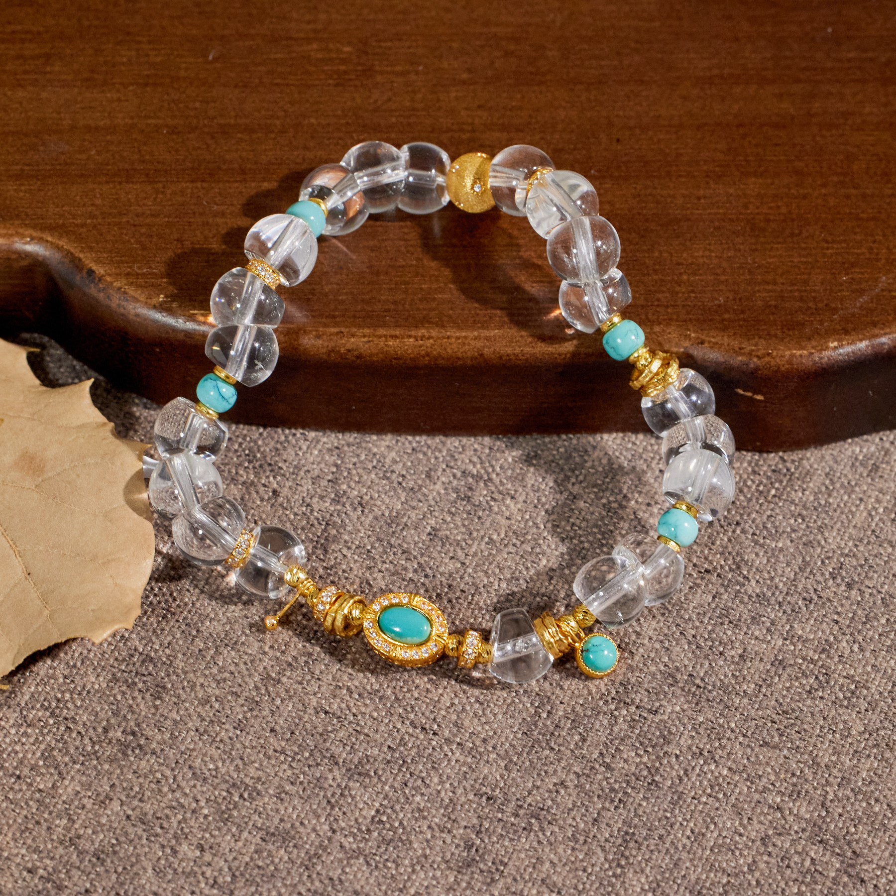 非遗好物分享【玉峰珠宝】白水晶猪大肠绿松手串*(多样性发一）N8300