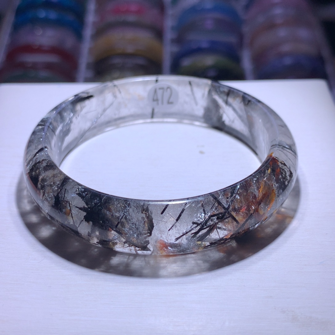 银S925镶嵌水晶手镯黑发晶58.4圈472