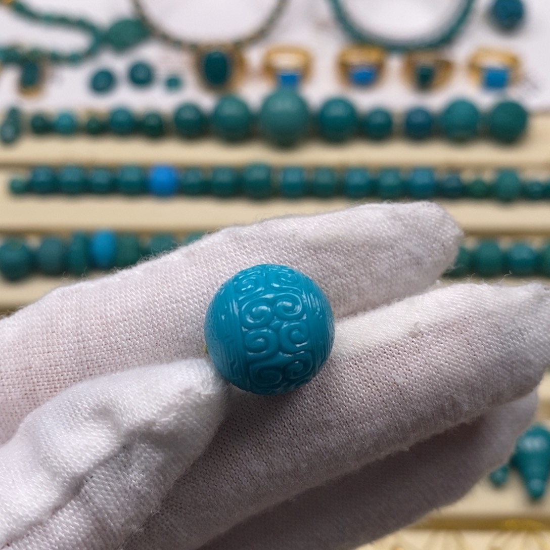 绿松石未镶嵌珠宝奇石回纹圆珠14.6mm