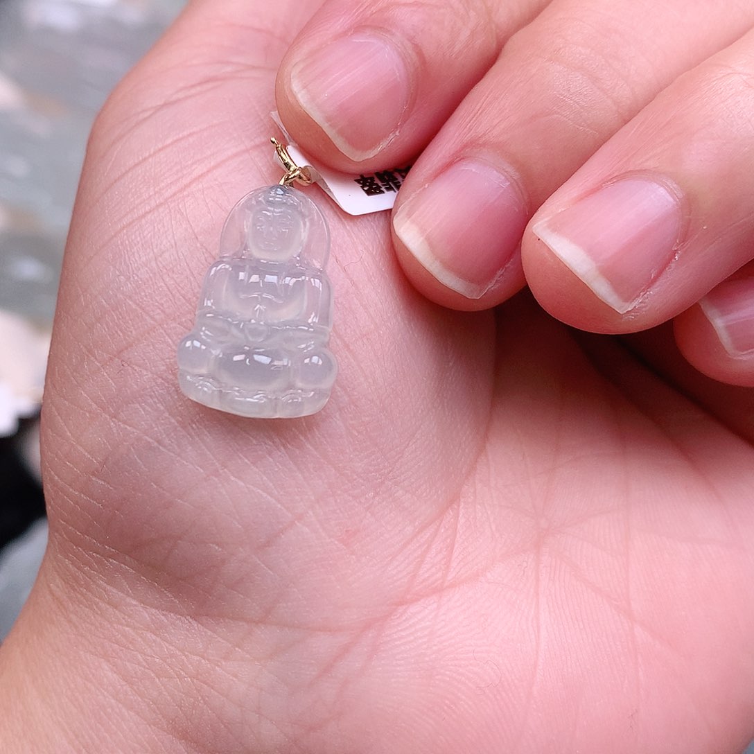 翡翠颈饰18K金镶嵌冰胶小观音