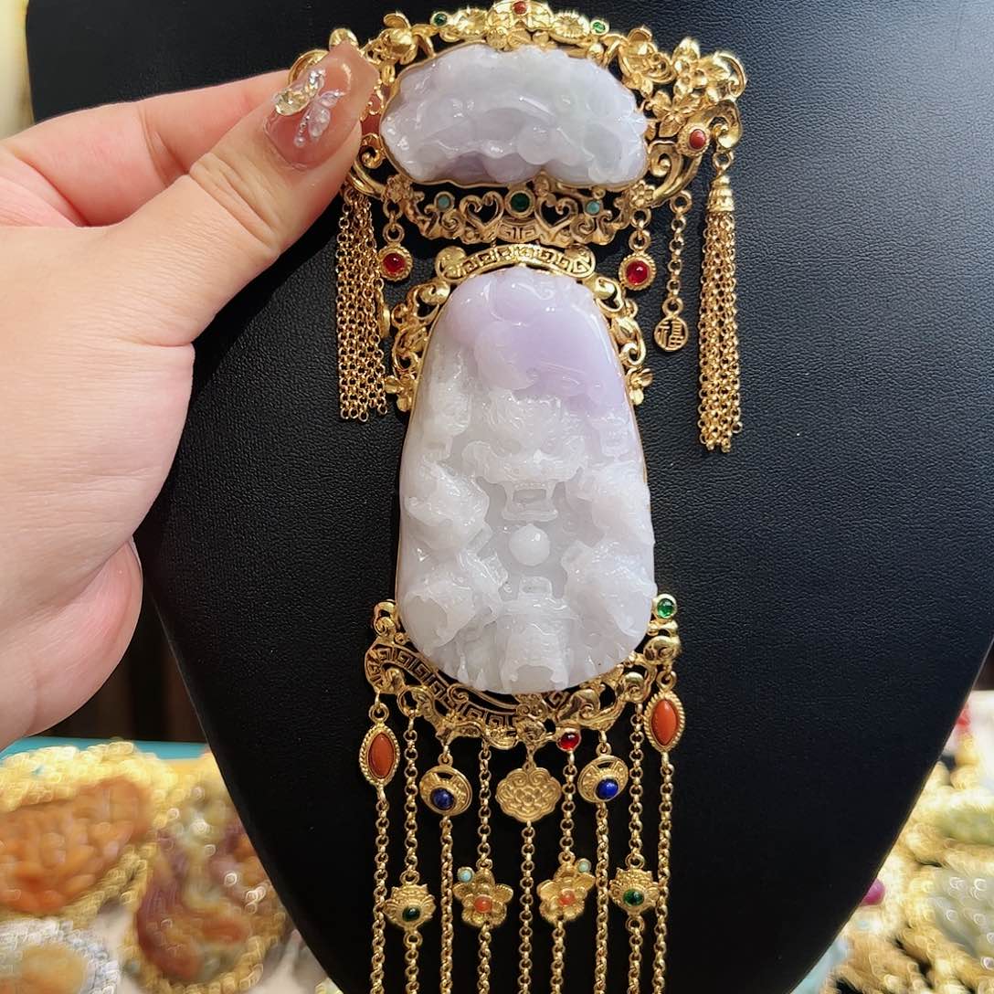 翡翠颈饰银S925镶嵌古风