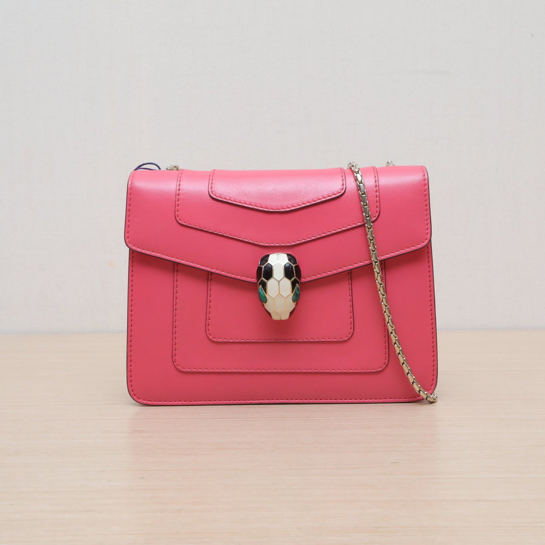 95新 BVLGARI/宝格丽 【娇】链条蛇头包 方版 粉色 皮革C 806929