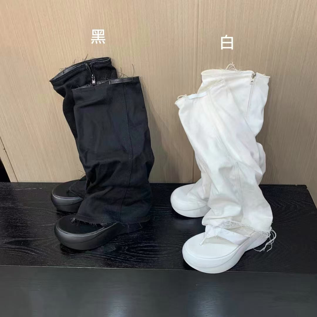 DACPAN-牛仔布毛边长筒靴筒围34筒高40跟6.5 2025/盼•PP 6035-57