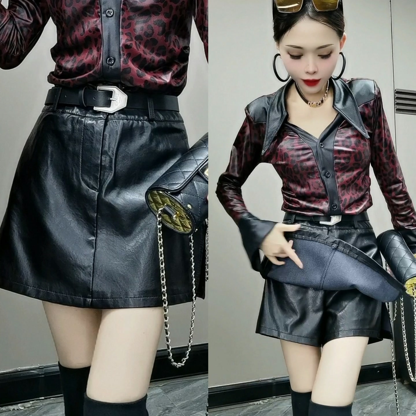 1068#CM秋冬新款港风PU小皮短裤女韩版包臀裤裙高腰显瘦短裤潮