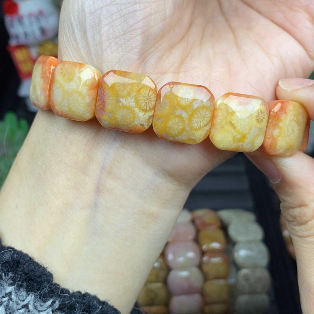 硅化玉未镶嵌手链糖料满花15