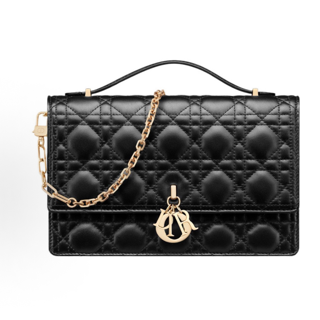 99新 DIOR/迪奥 黑金/中号/lady/手提/单肩包/B6881