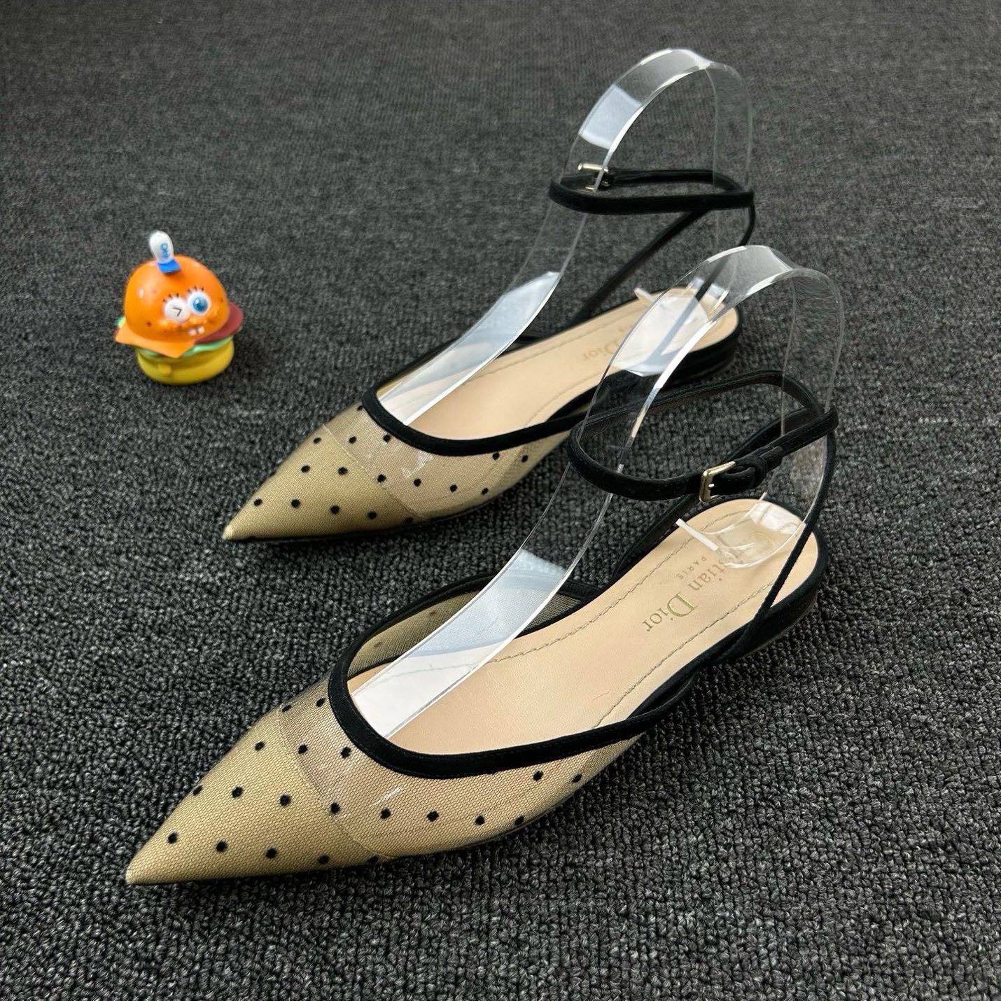 95新 DIOR/迪奥 网纱波点平底鞋 36码 网纱波点性感 HB3516