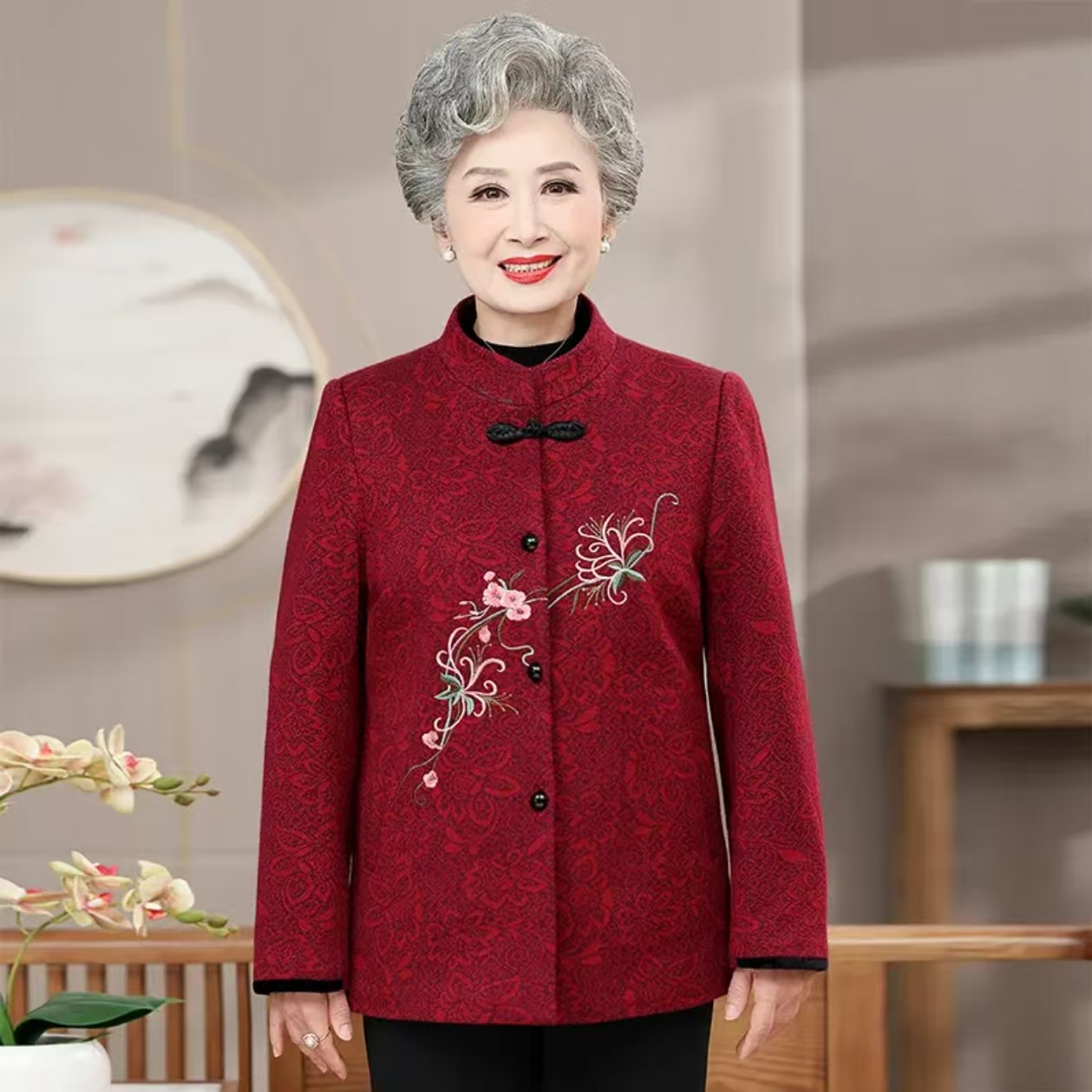 加绒加厚妈妈冬装棉衣加绒加厚外套60奶奶棉袄老年人衣服棉服
