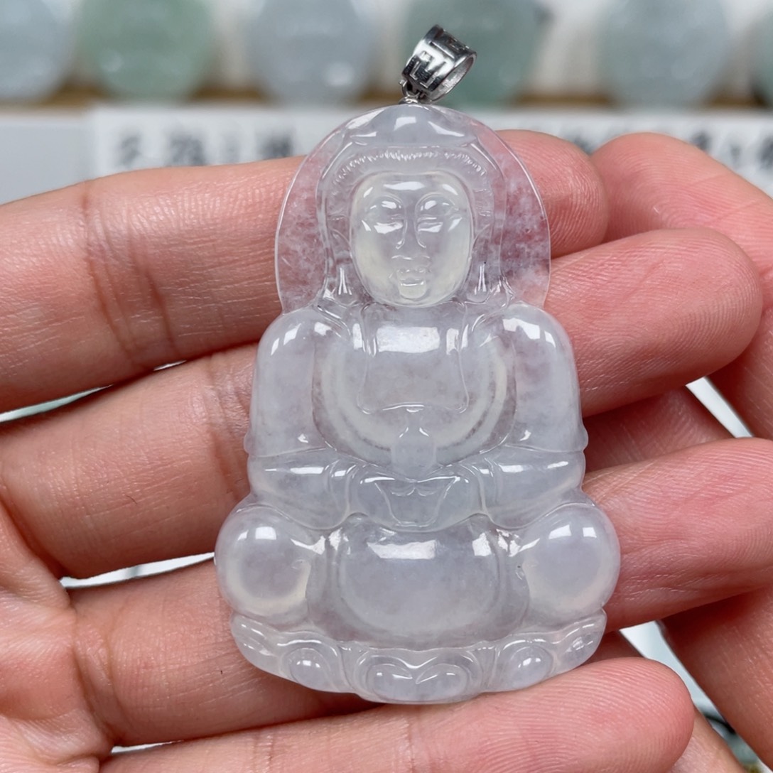 翡翠颈饰未镶嵌天然翡翠A货观音125号X