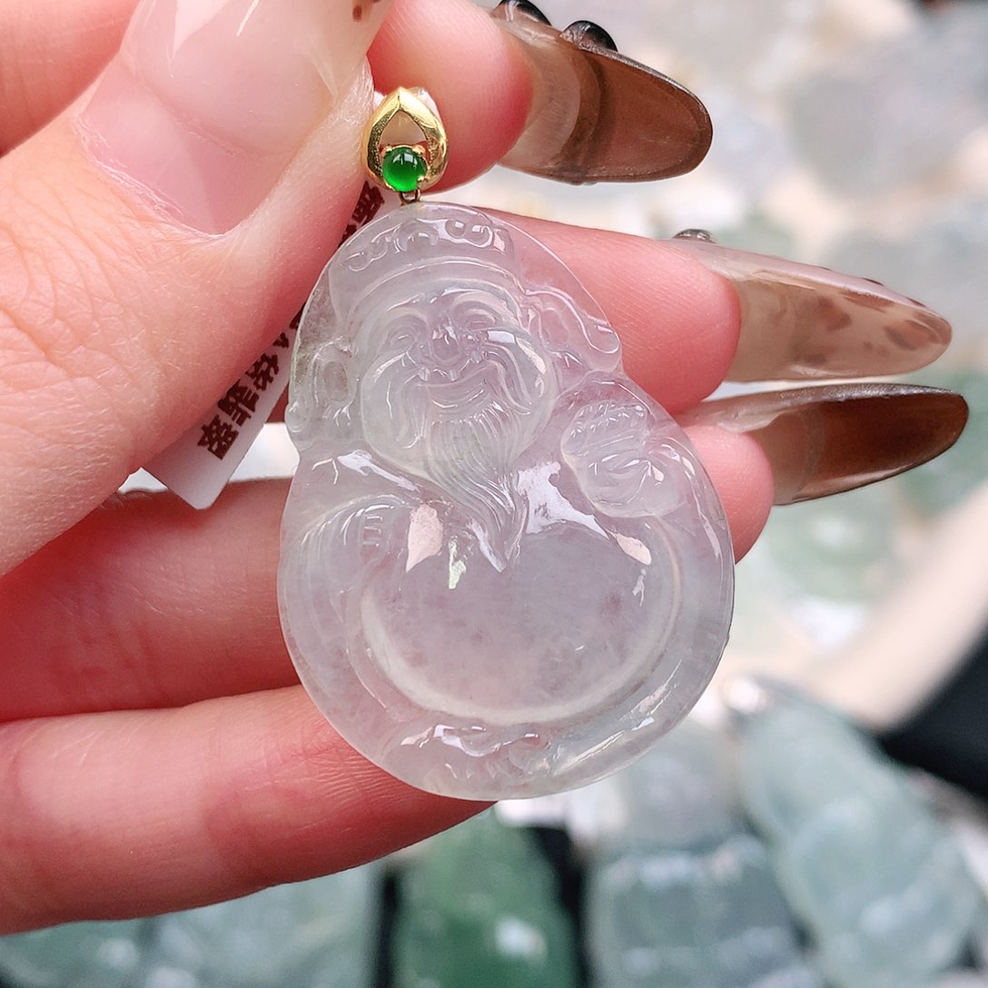 翡翠颈饰18K金镶嵌财神35、26.7、5.5