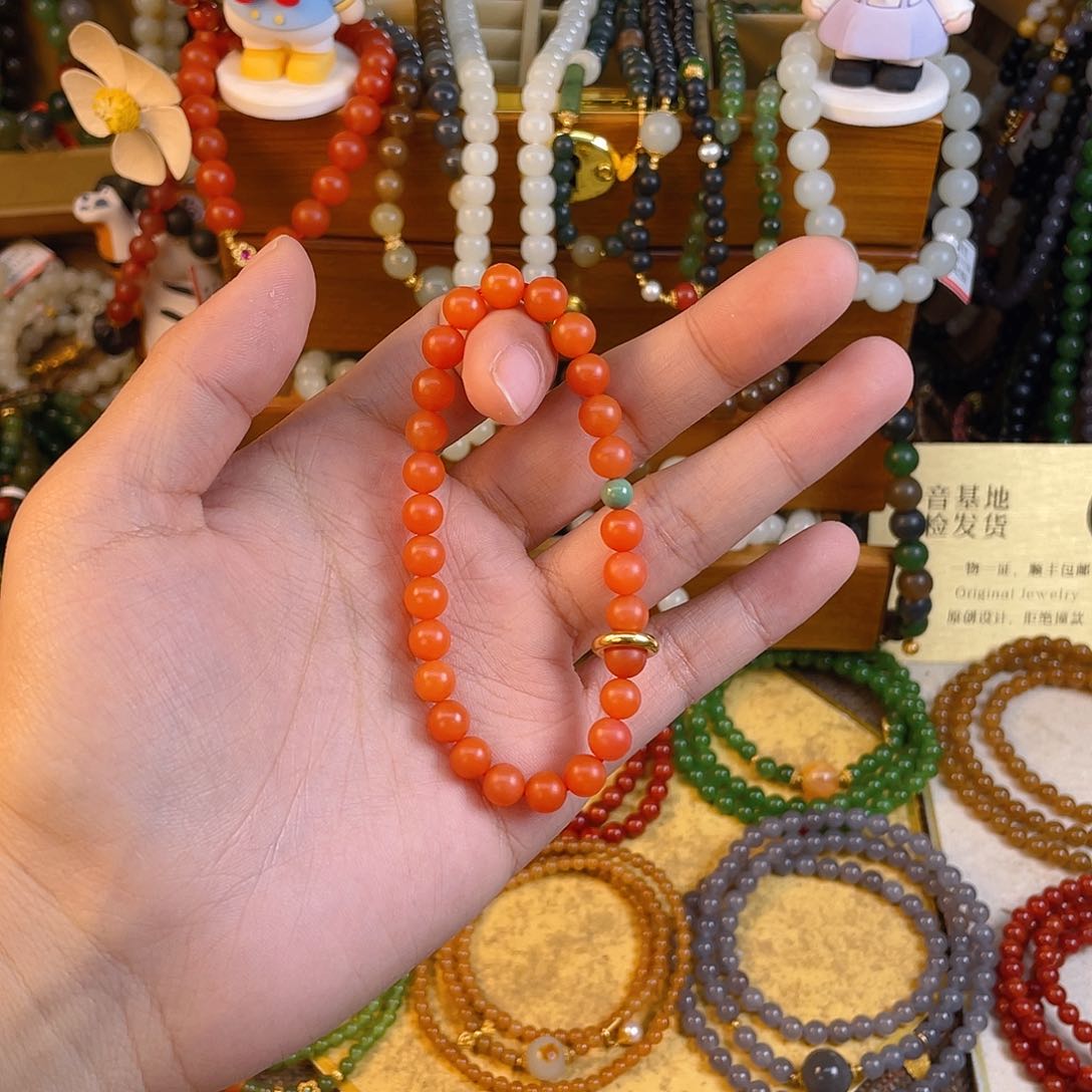 南红玛瑙单圈手串未镶嵌