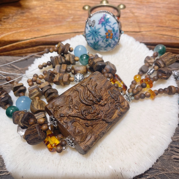 925银木质手链 个性国风纯银古风手链