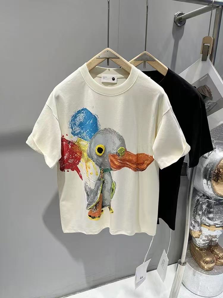 夏季潮流创意卡印花圆领短袖T恤男韩版宽松纯棉痞帅百搭半袖T