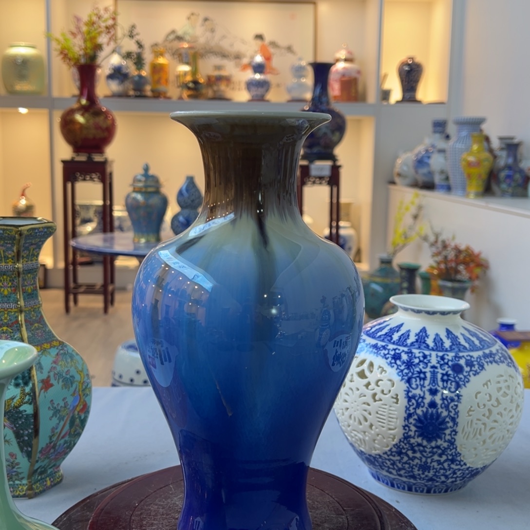 摆件陶28.5fm窑变鱼尾瓶