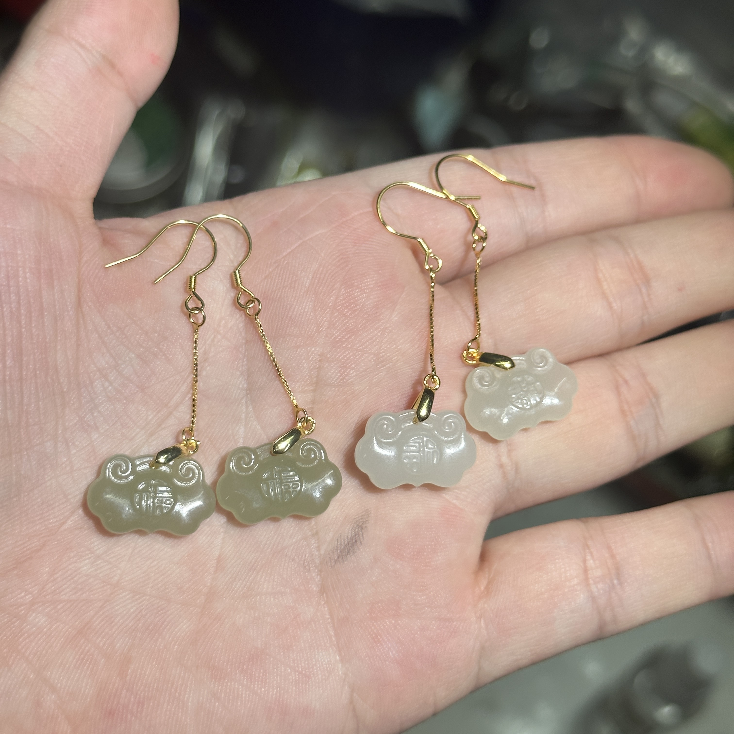 【N4】和田玉福锁耳饰多样性发其一