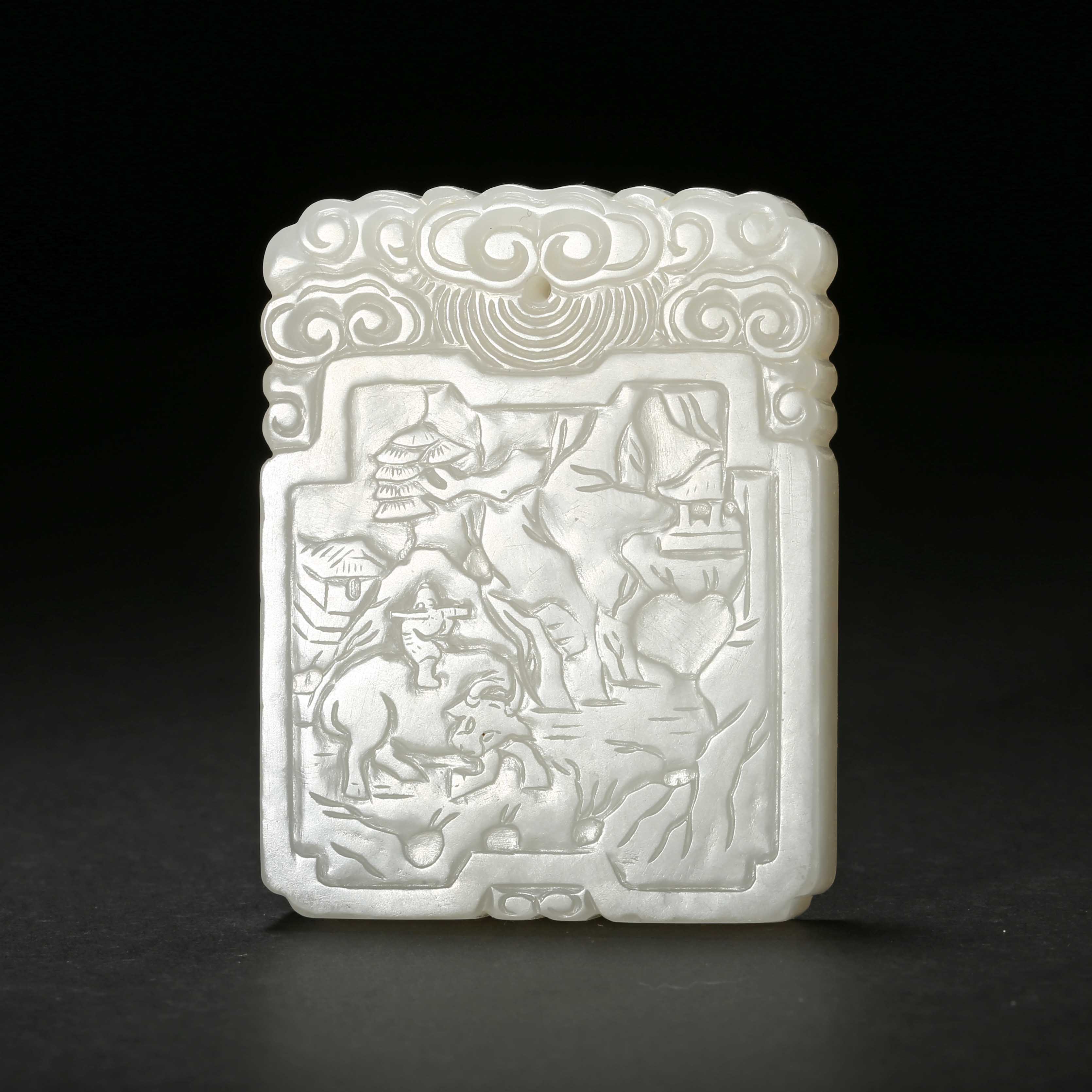 清代/牧牛童子白玉牌/JZP25041409/收藏/【济文阁】