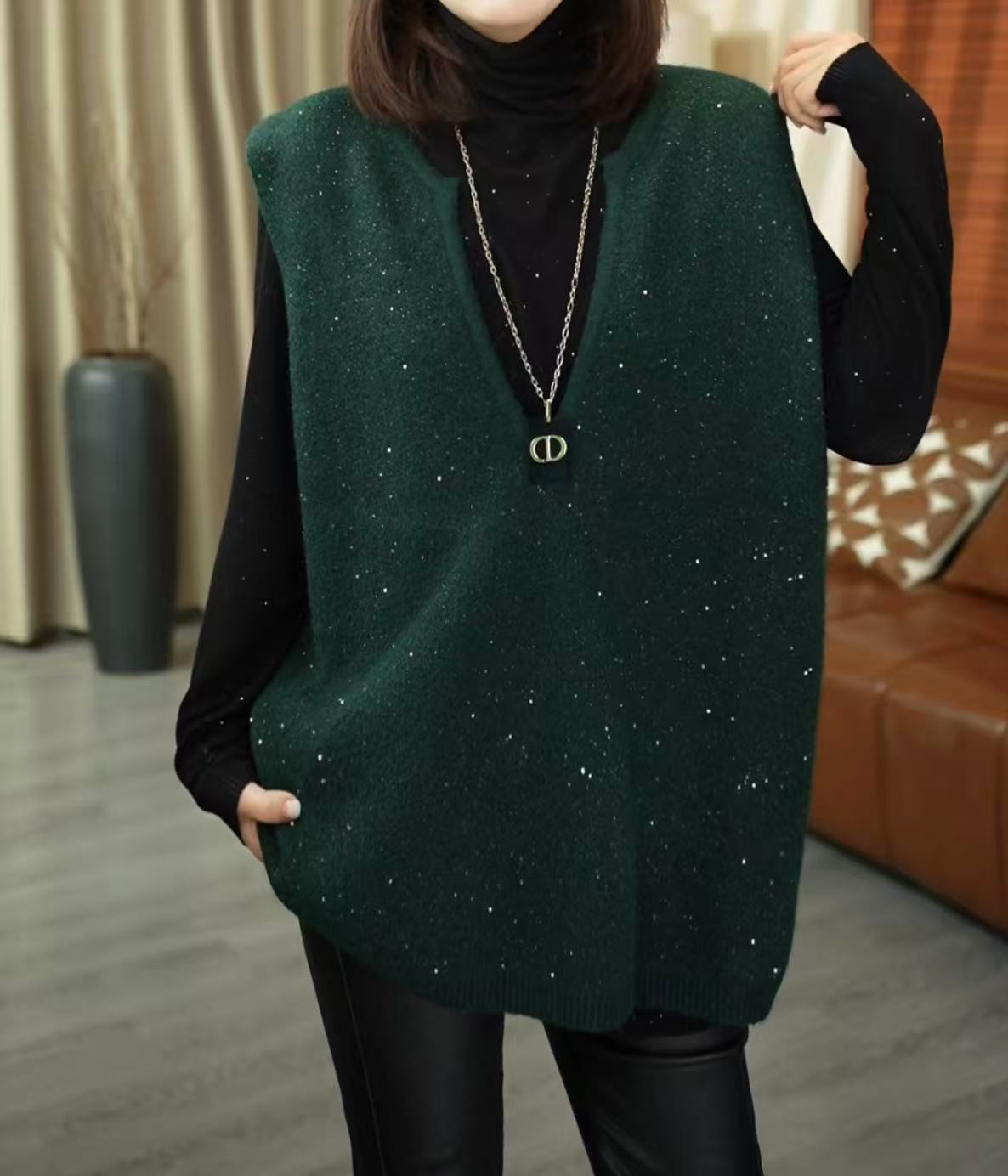 【珊珊家】新款V领珠片百搭针织马甲
