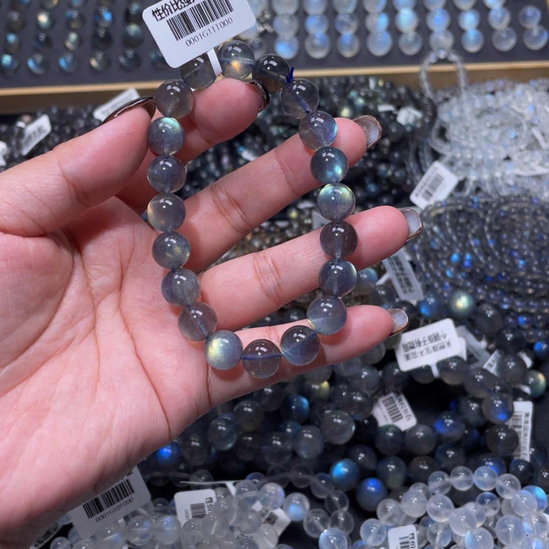 拉长石手链未镶嵌?***?黑体灰月光手链10mm