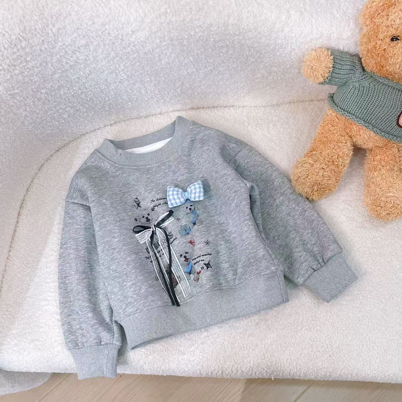 【水印立体蝴蝶结 超软精梳棉】女童加绒卫衣1208004