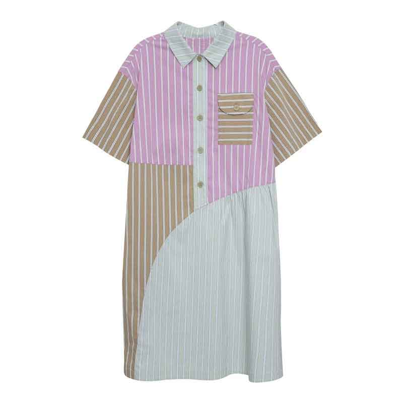 【撞色条纹】设计感小众宽松显瘦中款衬衫连衣裙