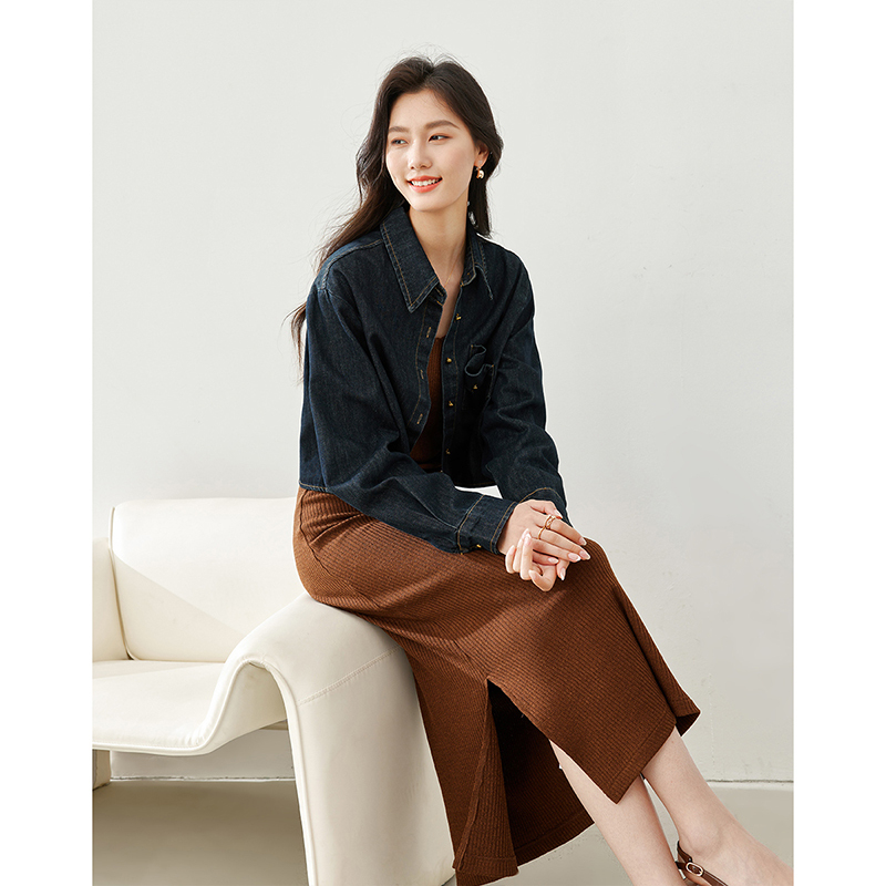 *小个子显高套装女牛仔外套+针织吊带连衣裙两件套M5163/M8813