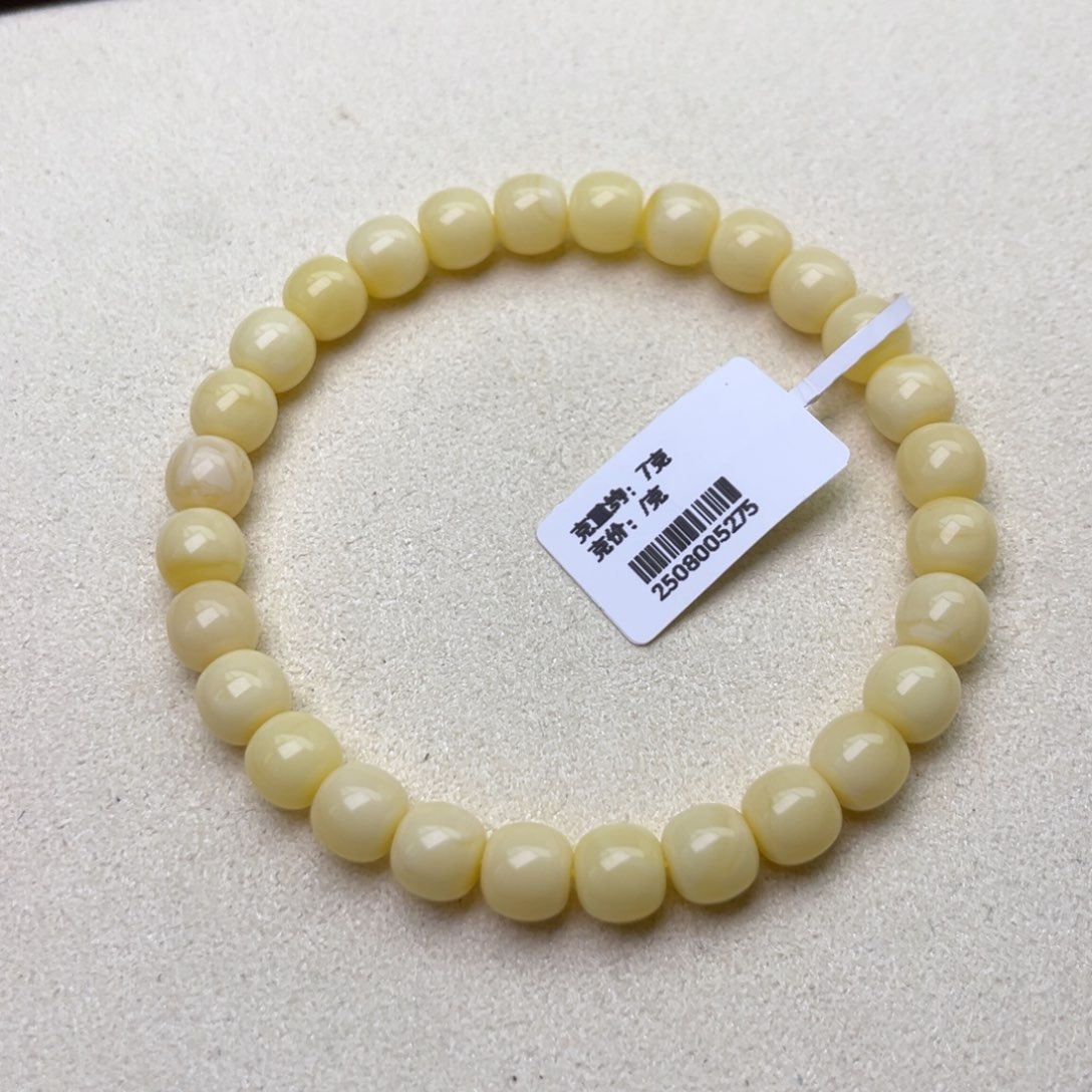 手链蜜蜡未镶嵌7.5精工高桩满白蜡糯白