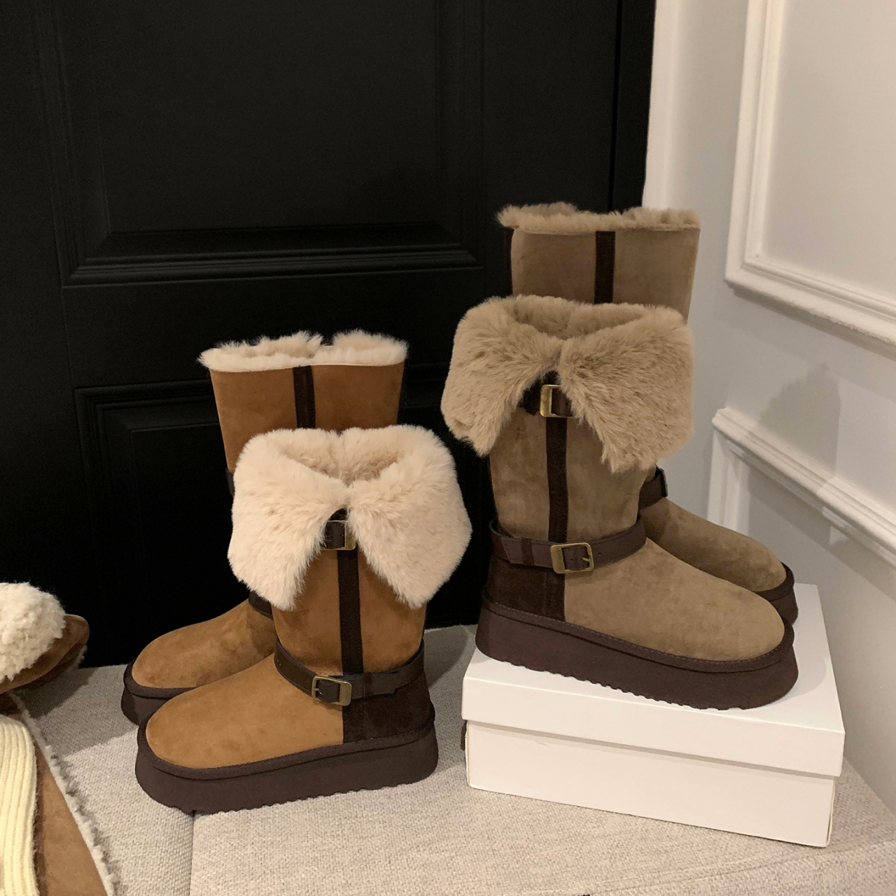 两穿厚底高筒雪地靴女2025冬季新款厚底加绒加厚保暖长筒保暖棉靴