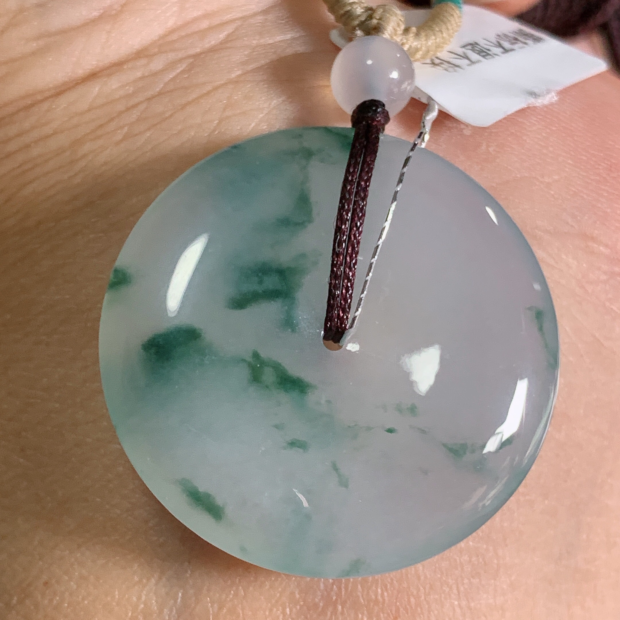 尺寸32-5.9mm缅甸天然A货翡翠冰飘花起胶底平安扣吊坠 精美大气