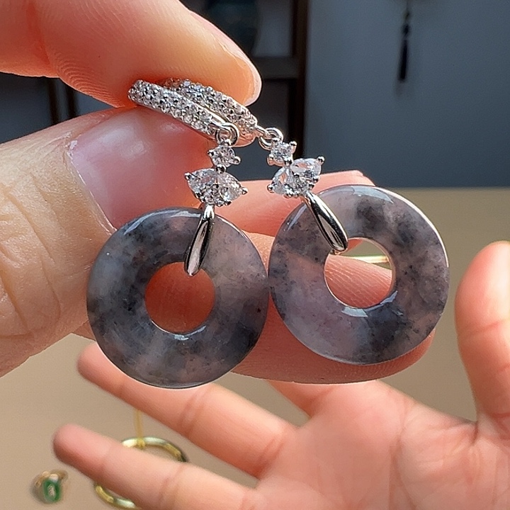 翡翠耳饰银S925镶嵌耳饰