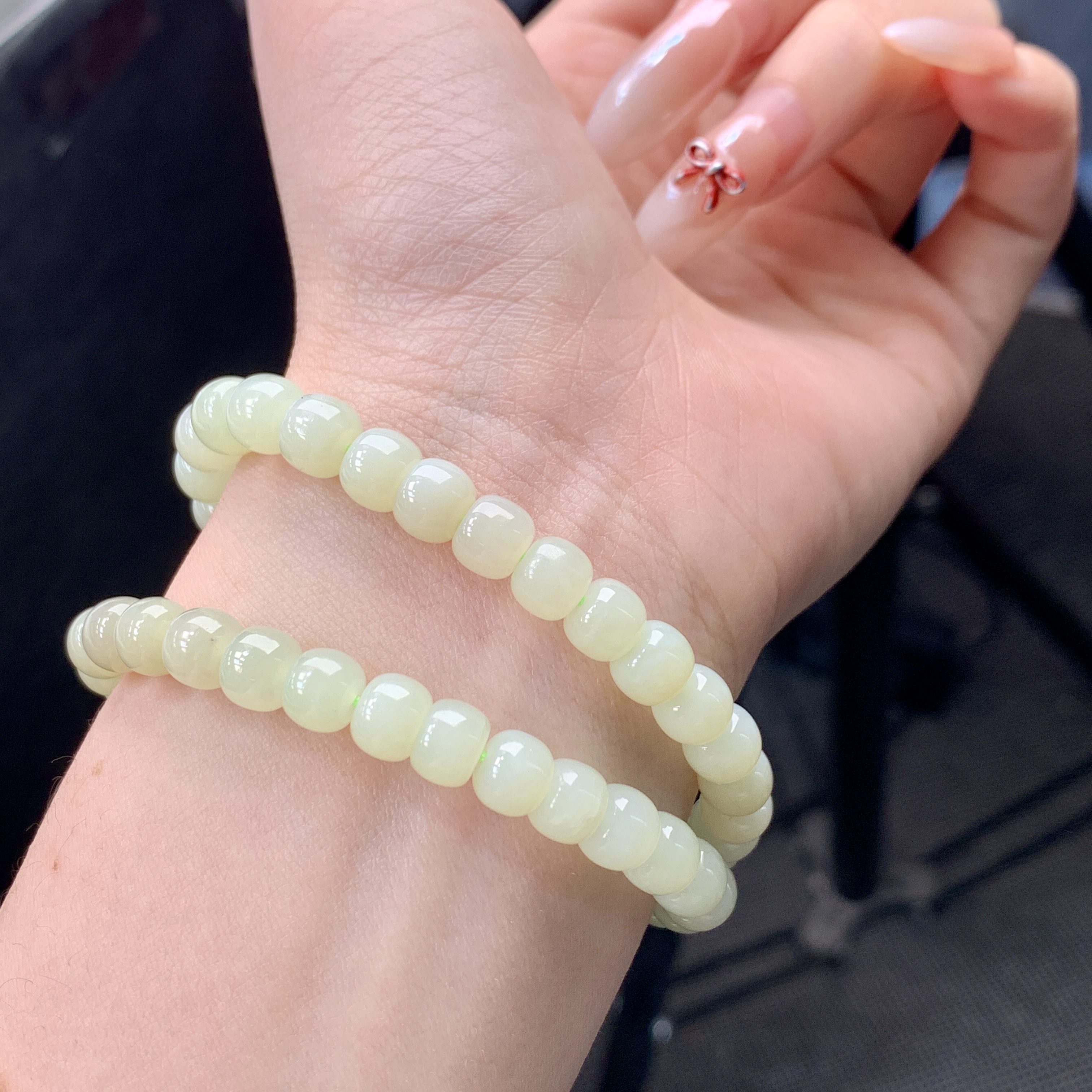 天然正品和田玉QSQ67晴水双圈苹果珠串算盘珠女珠链多样性发其一