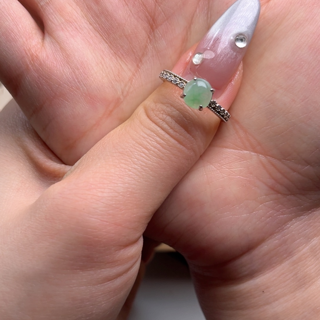 翡翠戒指银S925镶嵌36658