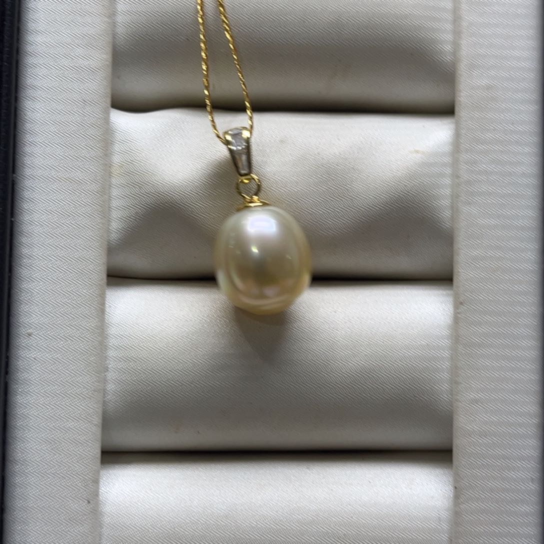 银S925镶嵌海水珍珠吊坠(不含链)11-12mm