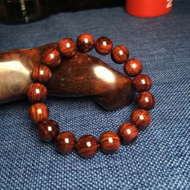 海南黄花梨紫油梨手串1.3单圈水波纹底色干净油性足