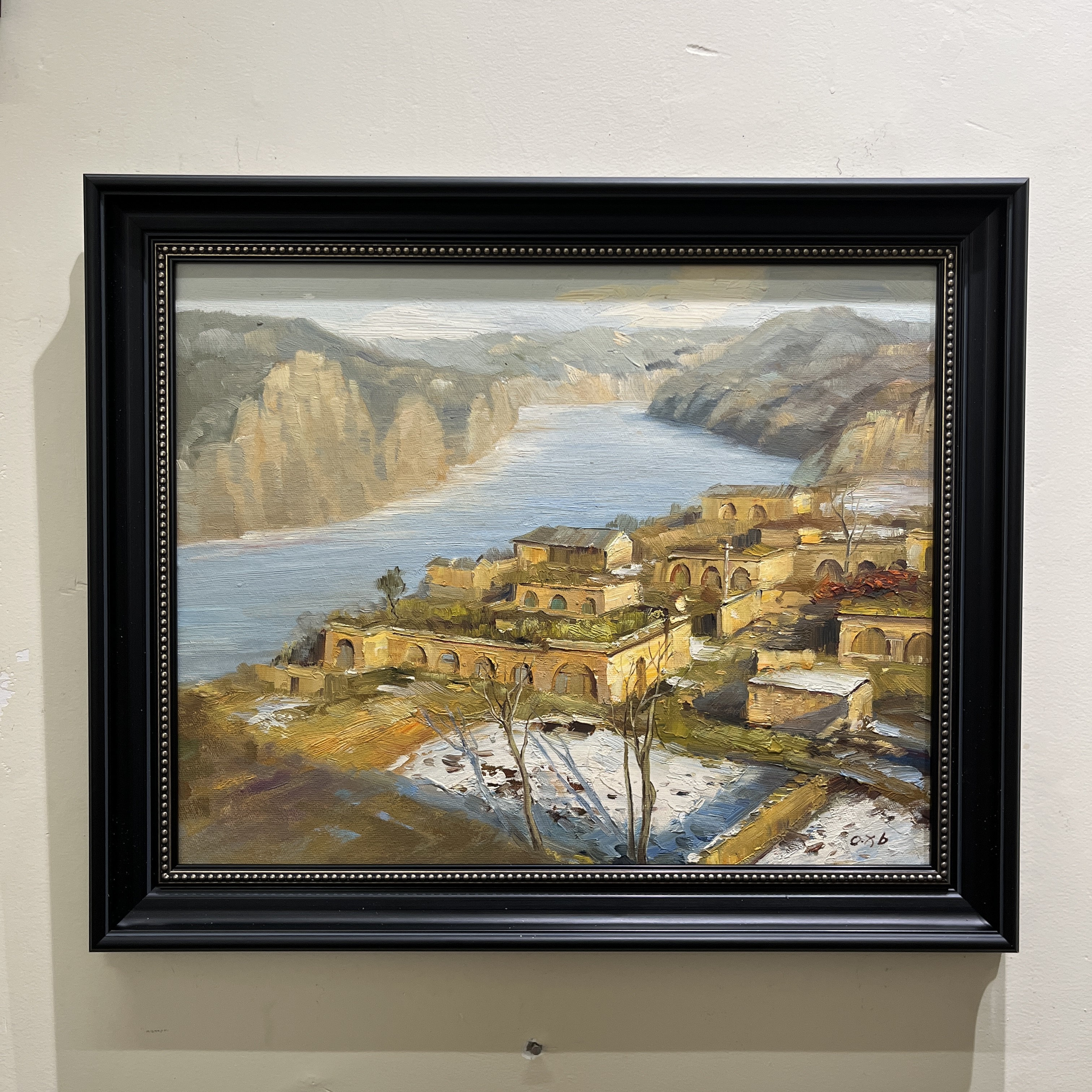 【河流之滨】原创手绘油画客厅装饰画法式餐厅边柜玄关柜上摆放画