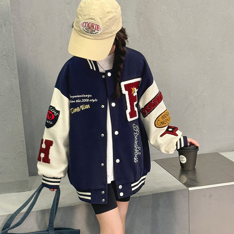 女童秋季棒球服外套2025新款女孩休闲宽松夹克中大童开衫上衣洋气