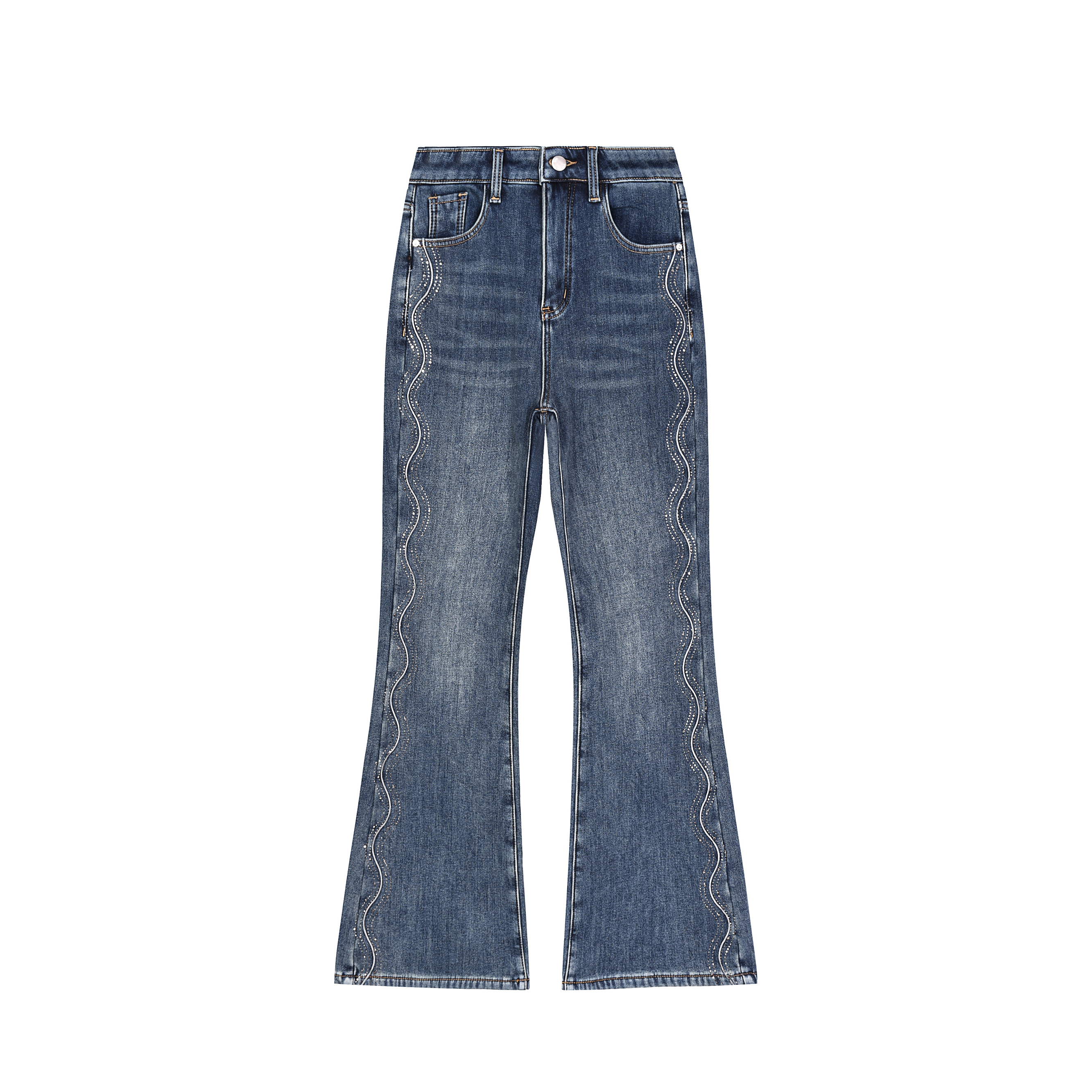 【小Ｋ老师定制】990高品质加绒加厚烫钻喇叭裤女款中高腰牛仔新款